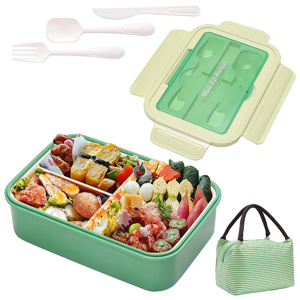 Tragbare Kunststoff Bento Lunchbox Auslaufsicher Mikrowellengeeignet Mit Gabel Löffel und Löffelbox Lebensmittelbehälter Schule Reise Büro Picknick