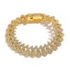 Factory Stock Real Gold Color Hip Hop Brass with 5A Bling Zircon Iced Out 18mm Thorns Cuban Chain Bracelet