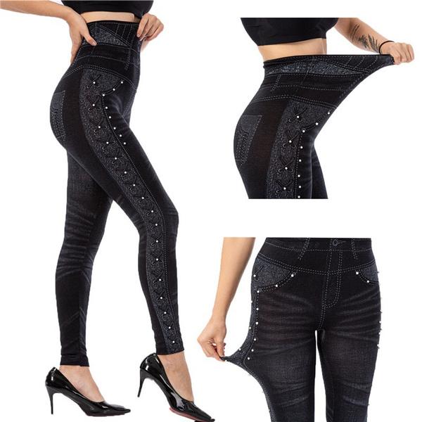 Imitation Denim Jeans Leggings Fashionable Printed Denim Leggings Stretch Fit Hip Lifting Pants