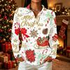 Women's Casual Christmas Print Long Sleeve Button Down Shirt with Lapel Collar and Side Slits