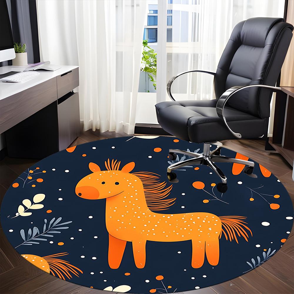 1 Stück Pferde Winter Büro Runder Teppich, Matte Geeignet Für Büro, Unter Bürostühlen Schlafzimmer Wohnzimmer Heimdekoration, Zimmerdeko
