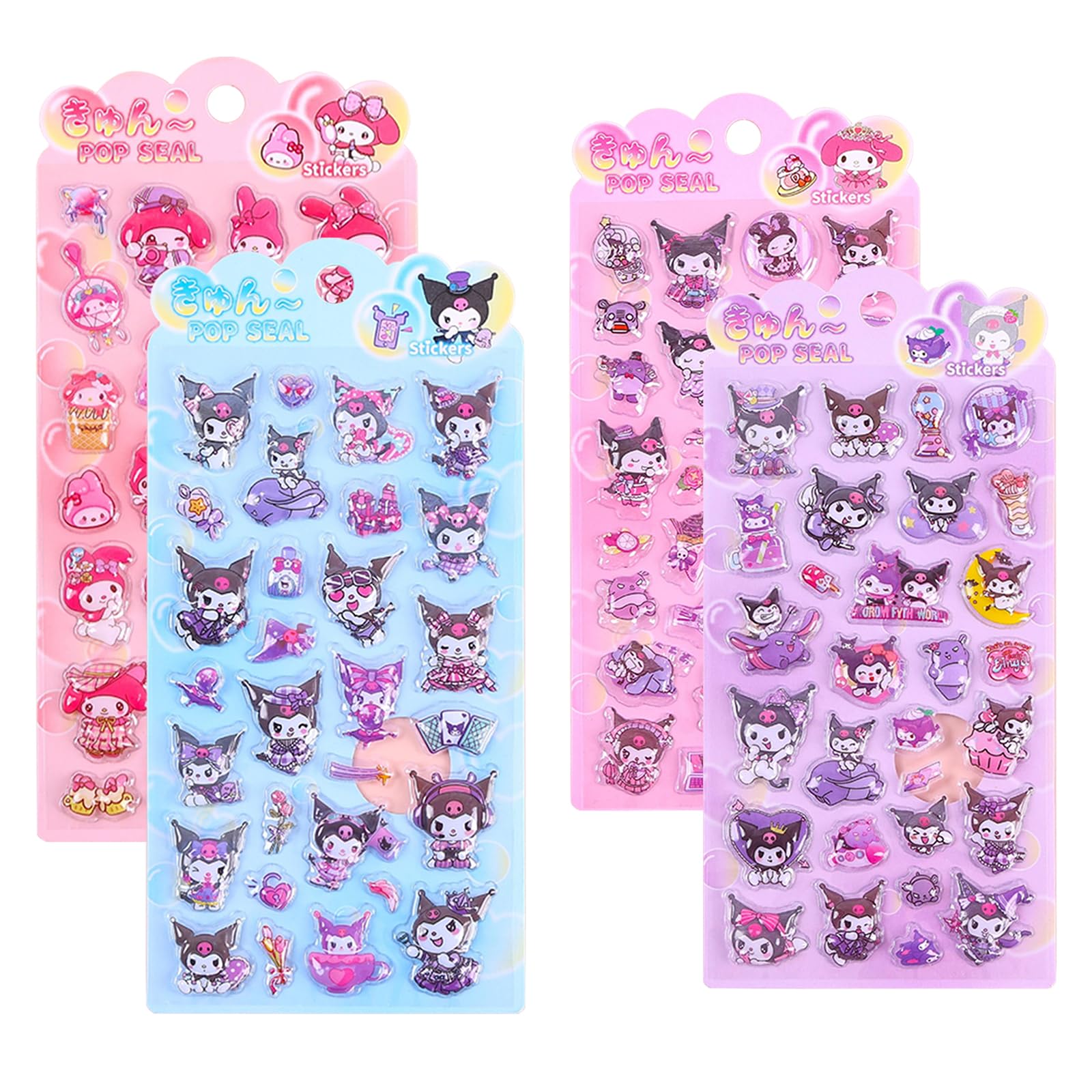 

Mayfoo 4-Piece Puffy 3D Embossed Character Stickers Epoxy Resin Removable Notebook Envelope Decoration Kids Girls Boys