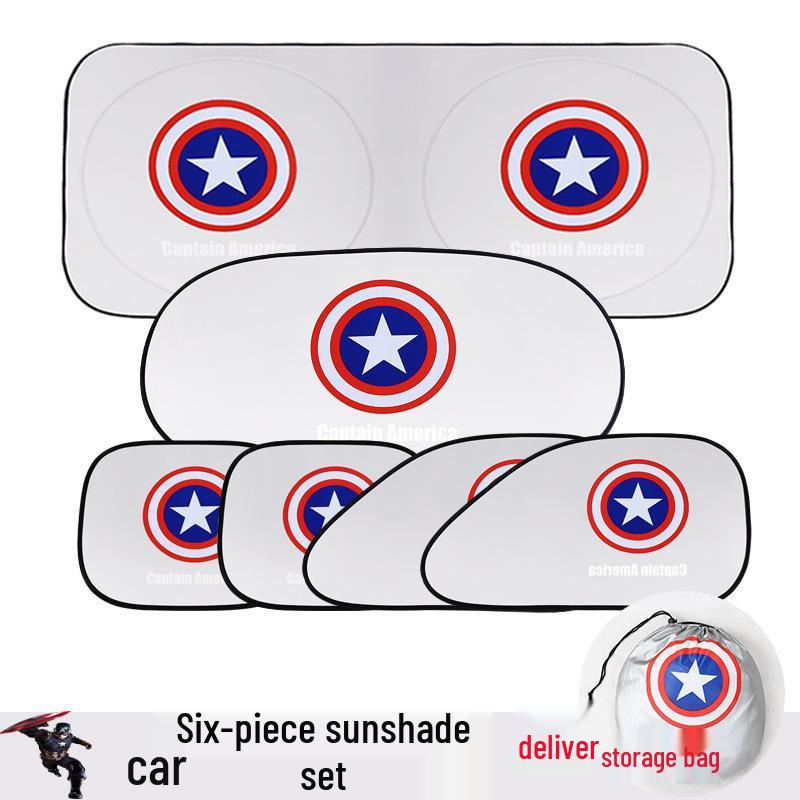 6-Piece Cartoon Car Sun Shade Set: Captain America, Superman, Batman Side blocker single piece - 1 piece