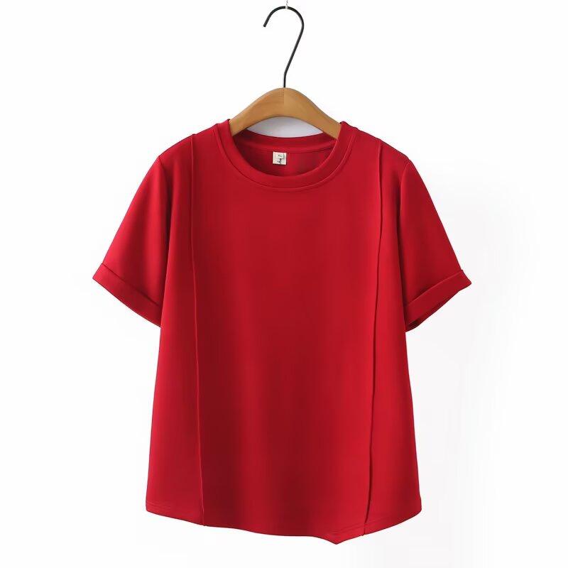 2025 Women s Plus Size Irregular Cotton T-shirt - Short Sleeve, Round Neck, Casual & Versatile 2XL красный