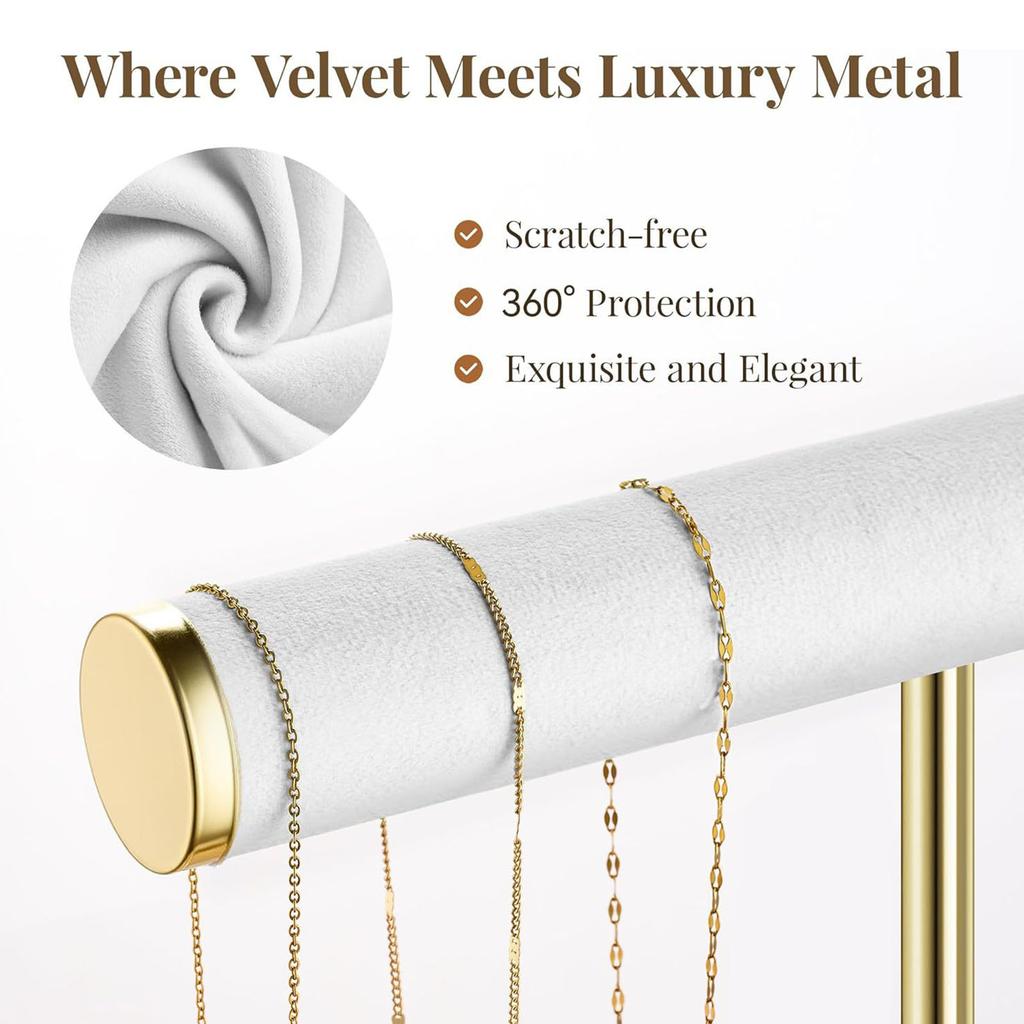 Space Saving T Shaped Jewelry Display Stand with Detachable Layers Metal and Wood Construction for Earrings Rings