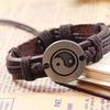 Men Women Alloy Tai Ying Yang Pattern Faux Leather Braid String Bracelet Chain