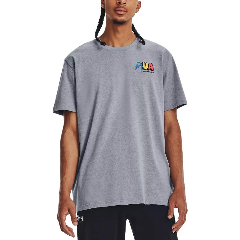 Under Armour Letter Print Training Short Sleeve T-Shirt Men Tops Gray 1381036-035