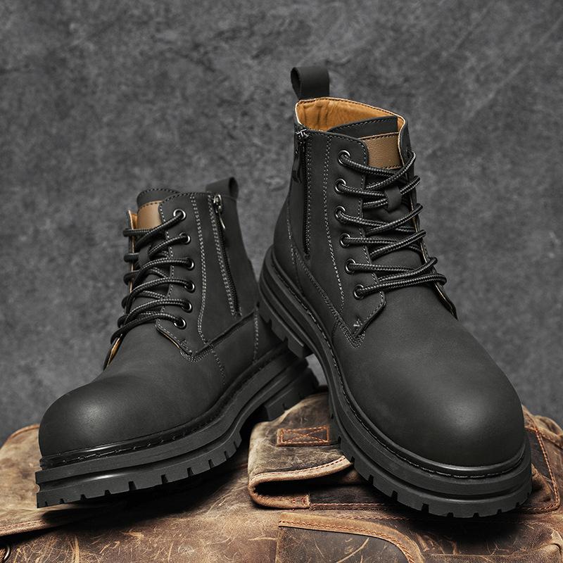 New Cool Men Women Cow Leather Boots Street High Top Casual Shoes Warm Plush Ankle Boots