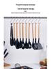 19-Piece Wooden Handle Silicone Kitchen Utensil Set with Spatulas, Spoons, Storage Bucket, and Knife Set