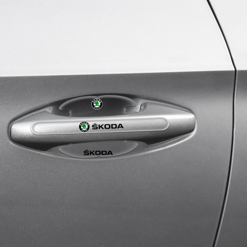 4/8Pcs Car Door Handle Sticker Protective Film Decals Accessories For Skoda Octavia MK2 MK3 2 3 A7 Fabia Karoq Kodiaq Rapid afx388