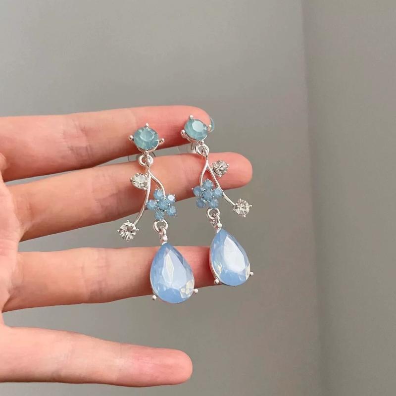 Boho Style Vintage Blue Flower Tassel Choker Necklace Dangle Earrings 1/2Pcs Trendy Jewelry for Women Daily Commute Matching
