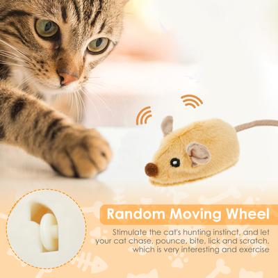 2Pcs Interactive Cat Toys with Feather Tail USB Rechargeable Moving Cat Toy with LED Light Cute Moving Kitten Toys Electric Toys
