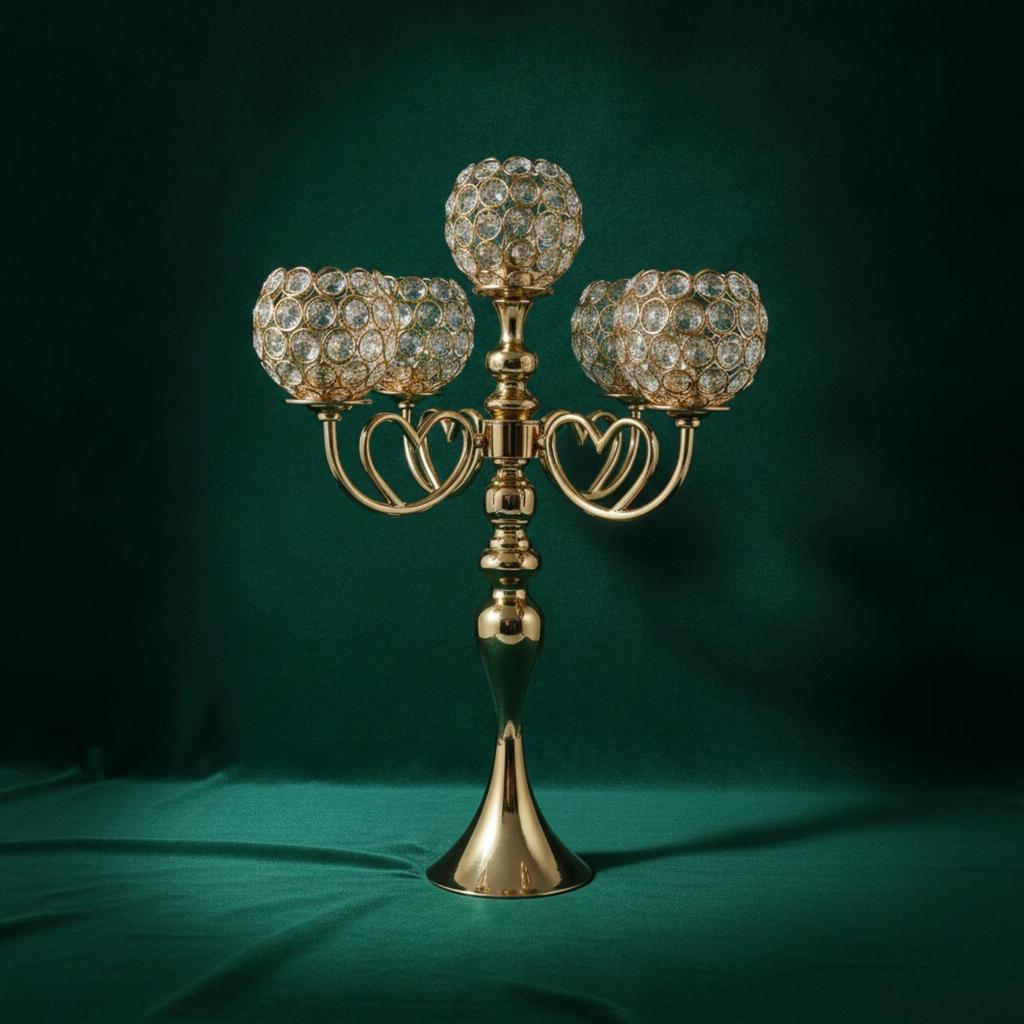 Candelabra with Crystal Beads Toned Centerpiece Electroplated Candle Holder Five