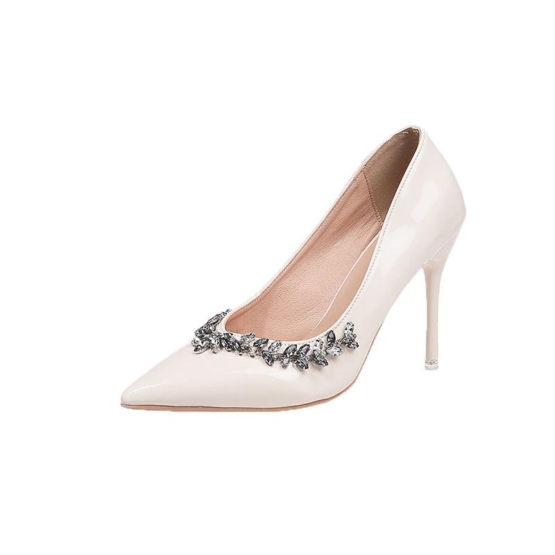 Fashion New Nude Colored Rhinestone High Heels for Women Slim Heels with Pointed Toes Light Mouthed Single Shoes Wedding Shoes