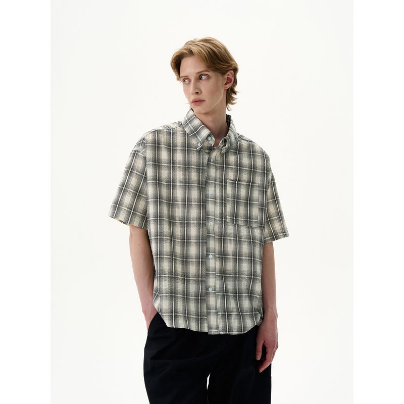 Kisko American Retro Textured Plaid Lazy Short-Sleeved Shirt for Men and Women, Cool and High-End Loose Shirt Trend