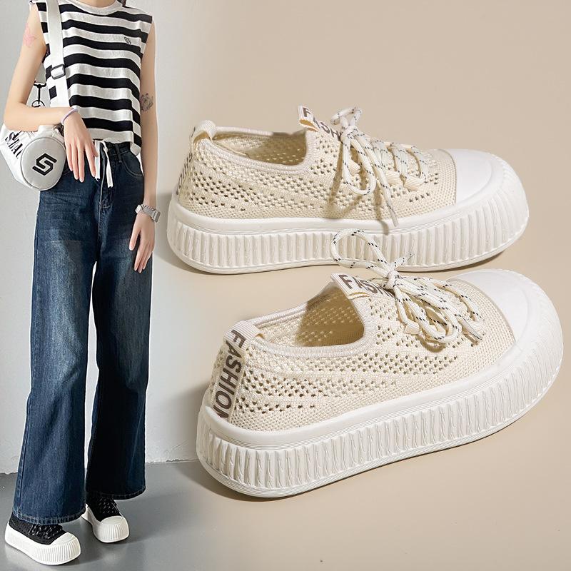 2025 summer new hollow socks shoes breathable student Japanese big head shoes ins tide Korean version of white shoes DT018