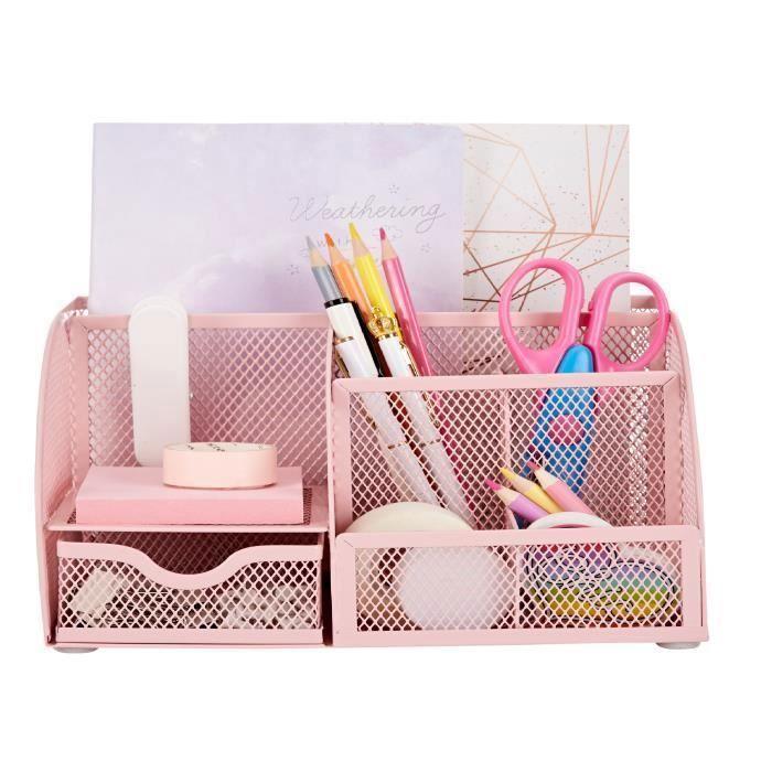 Organisateur De Bureau - EXERZ - EX348 - Métal - 7 Compartiments - Rose Clair