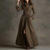 Women's Collar Long Sleeve Maxi Dress Slim Fit High Waist Plaid Print Split Shirt Dress