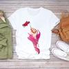 Fashion Short Sleeve White T-Shirt for Women Nail Art Makeup Beauty Style Inspired by Europe And America Summer Polyester Fabric