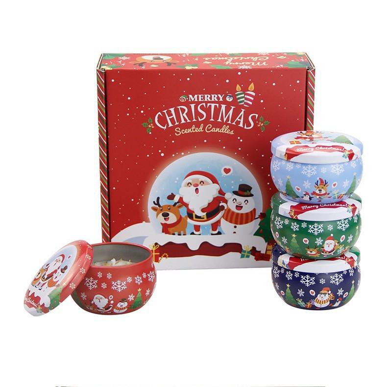 Christmas Fragrant Candle Set: Soy Wax Aromatherapy with Dried Flowers & Essential Oils, 4-Piece Collection