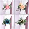 Florals Curtain Holdbacks 4 Pack Artificial Rose Flower Window Drapes Tiebacks Clips Accessories for Wedding Decoration