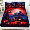 1pc Halloween Fitted Sheet Purple Black Cat Bats Printed 100% Polyester Breathable Bedding Set for Home Decor Without Pillowcase