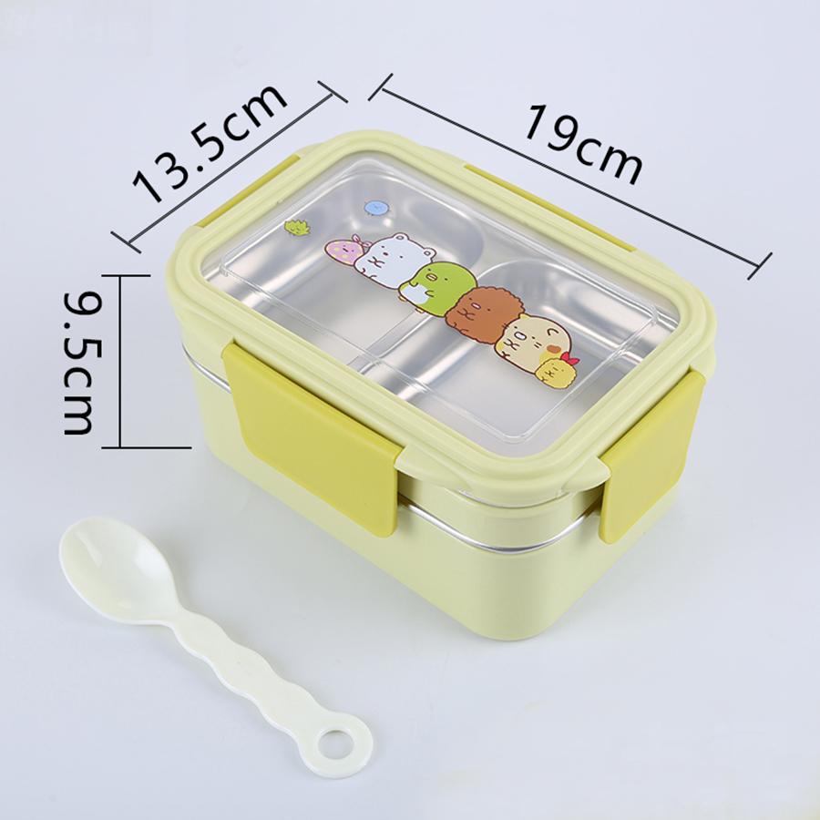 Portable Stainless Steel Lunch Box Double Layer Cartoon Food Container Box Microwave Bento Box for Kids Children Picnic School