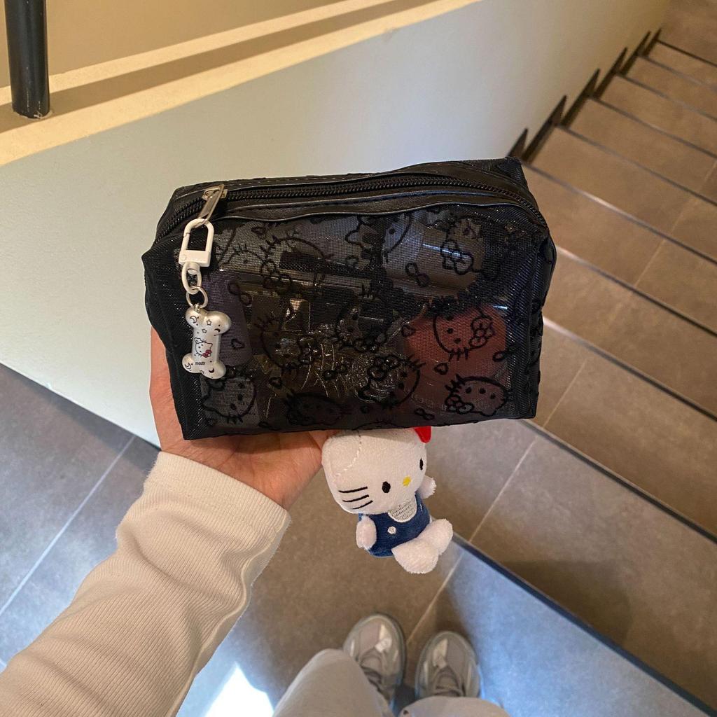 New Korean Style Flocking Mesh Makeup Bag: Portable Cosmetic Organizer & Coin Purse