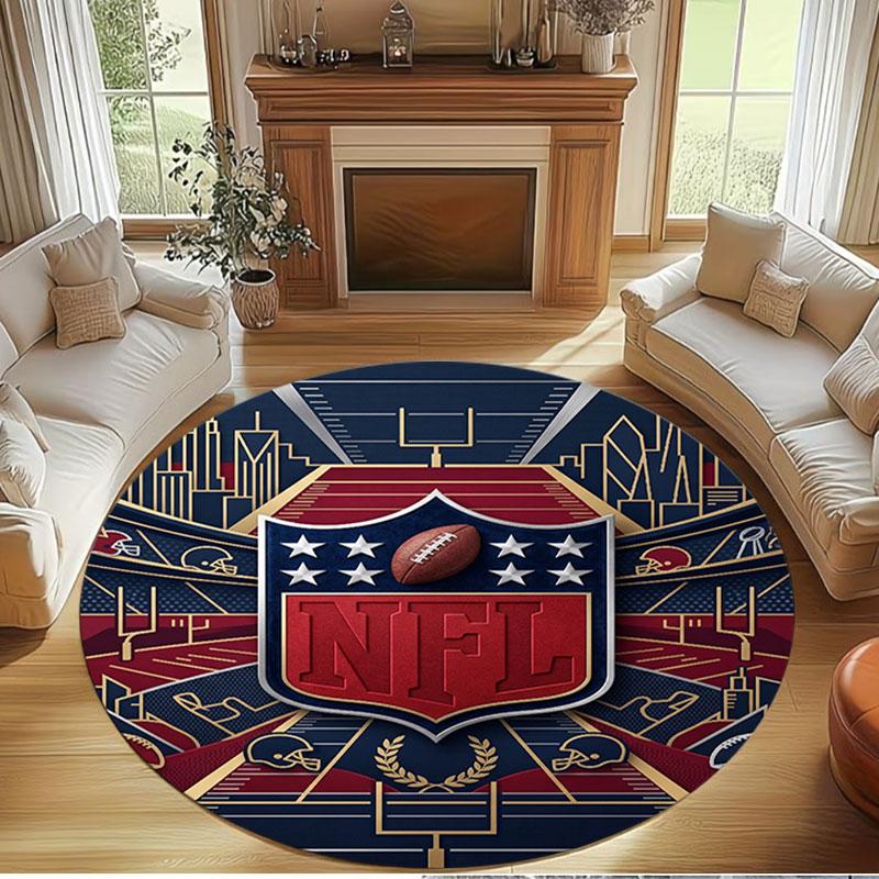 NFL Print Runder Teppich, Waschbarer Bodenläufer, Für Eingangsbereich Studentenwohnheim Waschküche Büro Arbeitszimmer, Heimdekoration Geburtstags-Weihnachtsgeschenk