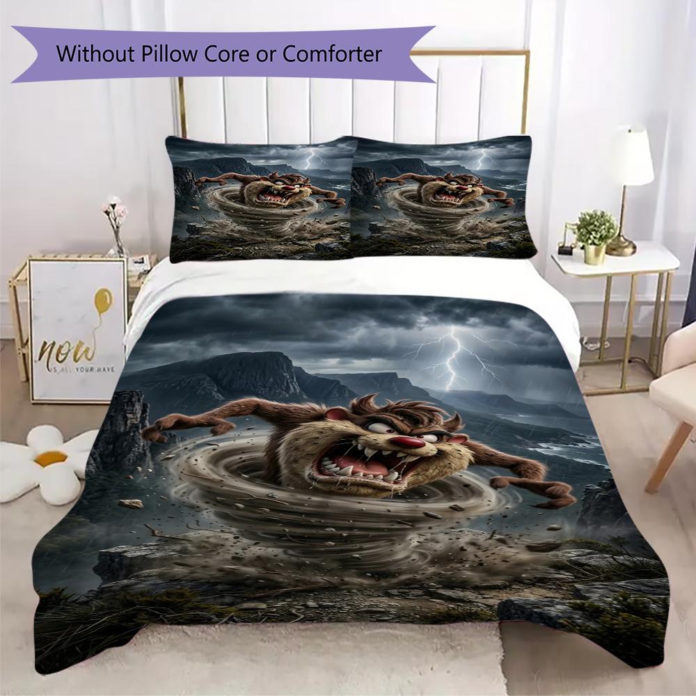 Tazmanian Devil Pattern Bedding Uilt Set Uilt Cover Pillowcase Home Decoration Birthday Gift (1 * Duvet Cover + 2 * Pillowcase Without Core)