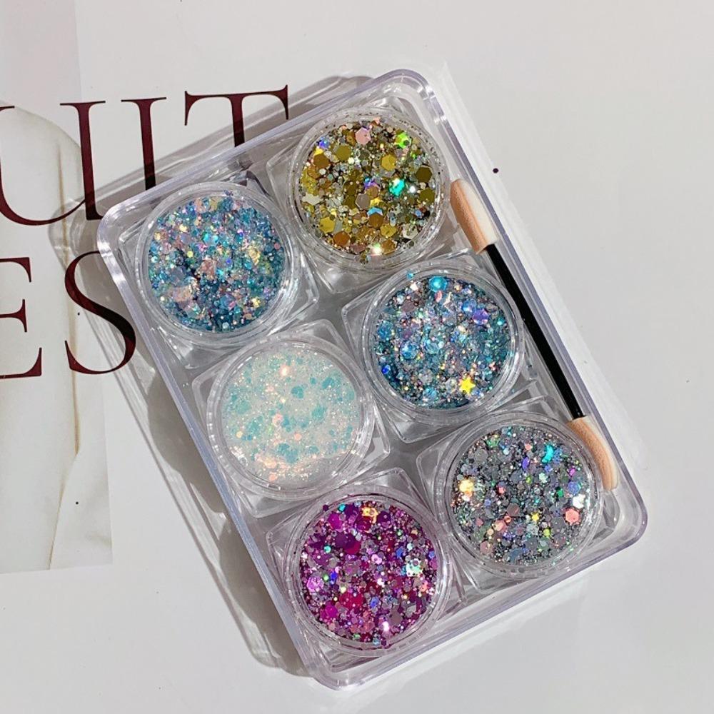 6Pcs/Set Sparkly Colorful Body Nail Glitter Gel Eyeshadow Sequin  Face Body Decorations