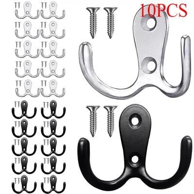 10Pcs Polished Chrome Metal Double Hat Coat Hooks Door Wall Robe Dress Hanger