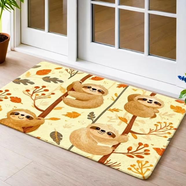 

Cartoon Sloth Lying in Crescent Moon Star Floor Mat, Living Room Bedroom Carpet Fluff Soft Imitation Old Floor Carpet Decoration 40cm x 60cm