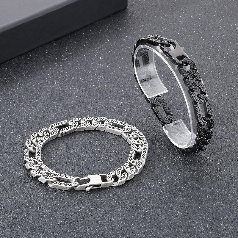 2026 European and American Personalized Pattern Bracelet, Retro Embossed Flat Personality Fashion Removable Titanium Steel Men's Bracelet