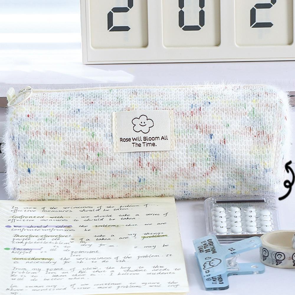 

Scratch-proof Woven Pencil Case Canvas Plaid Pen Bag Durable Cosmetic Storage Bag Girls