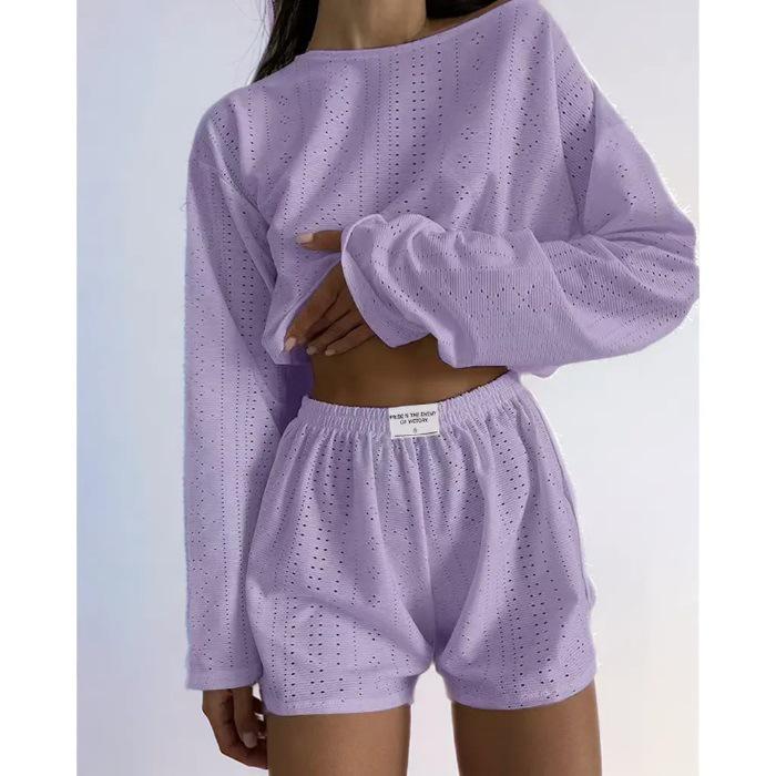 

Европейский и американский женский весенне-летний приталенный комплект: Свободный пуловер и шорты, простой, модный, универсальный стиль XXL фиолетовый