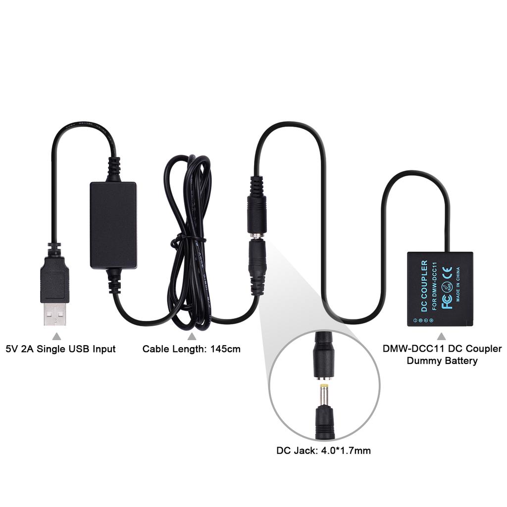 Andoer DMW-DCC11 USB Power Kit DC-Koppler Dummy-Batterie Ersetzen von DMW-BLG10/BLE9 Batterie mit USB