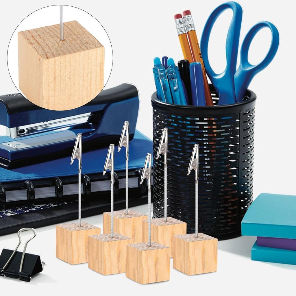 Wooden Memo Clips Holder, 10Pcs Lightweight Photo Memo Clips with Metal Alligator Clip for Displaying Number Cards Postcard