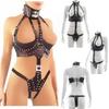 Genuine Leather Open Corset Bustier Body Corsets with Neck Collar Adjustable Waist Strap Sex Toys for Woman Queen's Party Dress