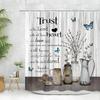 Floral Shower Curtain Watercolor Farm Botanical Leaf Butterfly Rustic Wooden Panel Inspirational Quotes Bathroom Decor Curtain