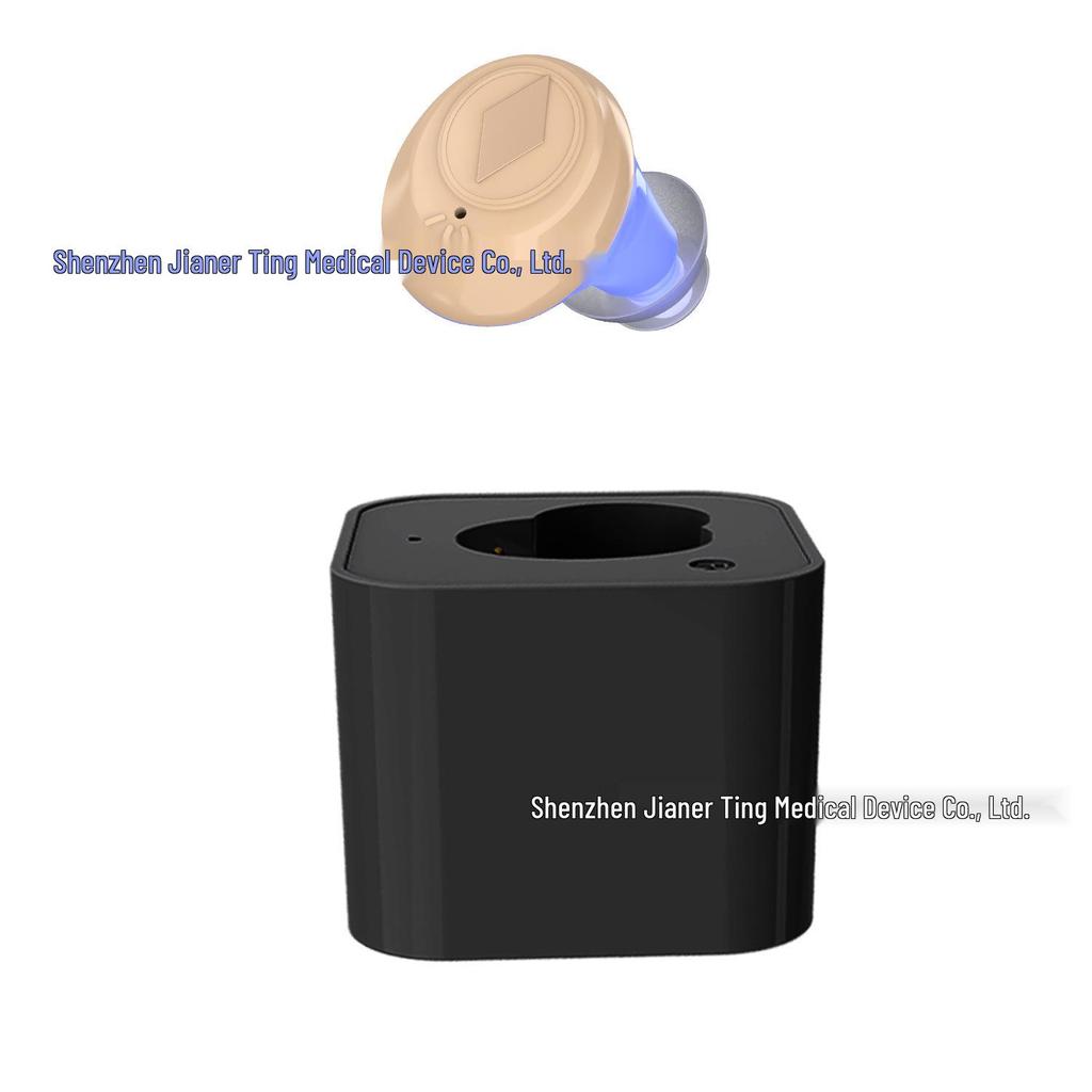 Rechargeable Noise-Reducing Invisible Hearing Aid with Amplifier and Button
