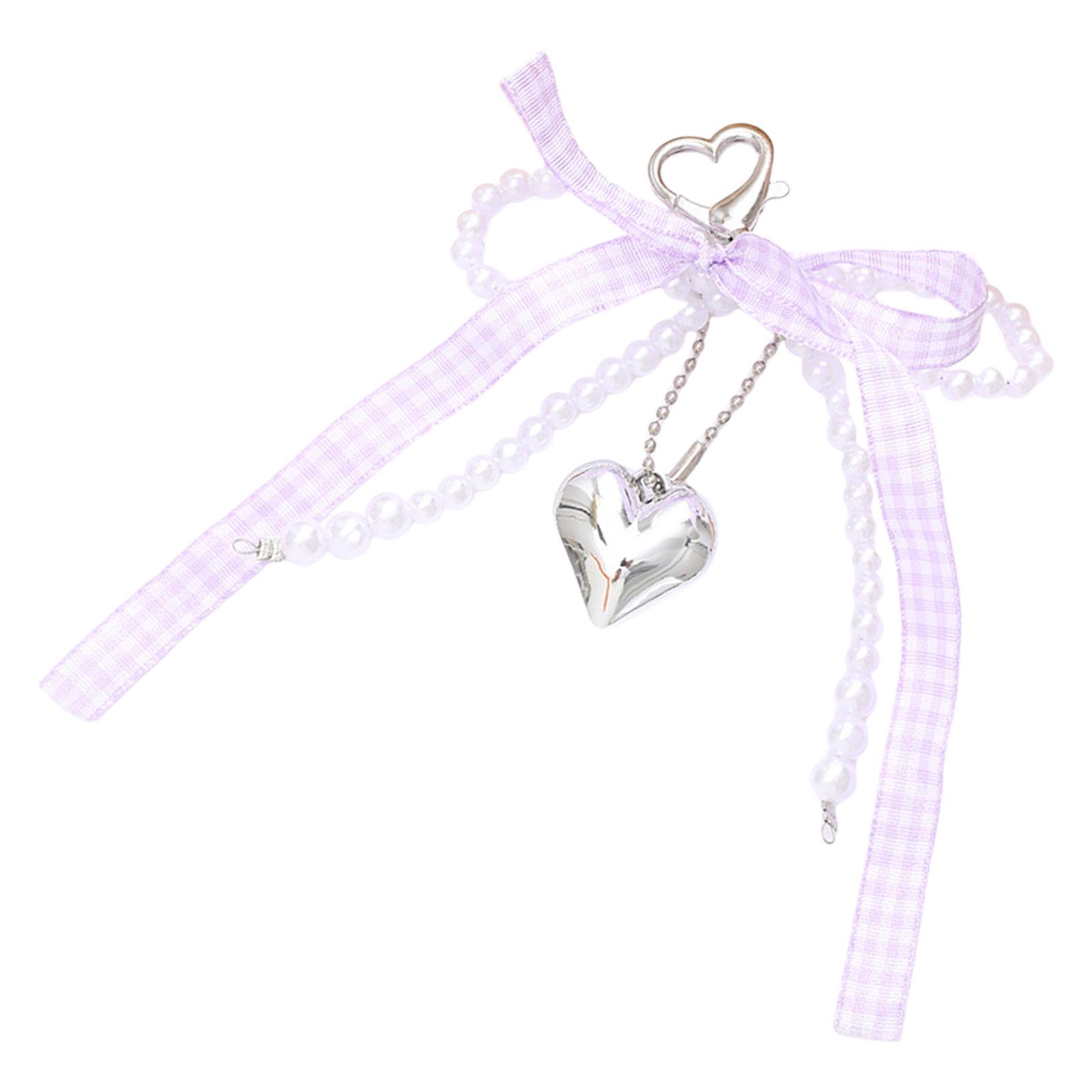 Korean Pearls Bows Keychain Multi Function Bag Charm Accessory Phone Ornament Heart Pendant for Women and Girls