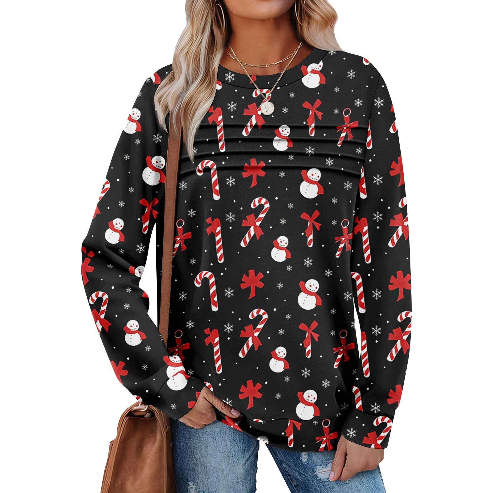 

Women s Casual Long Sleeve Round Neck Sweatshirt Fit Pleated Top M винний
