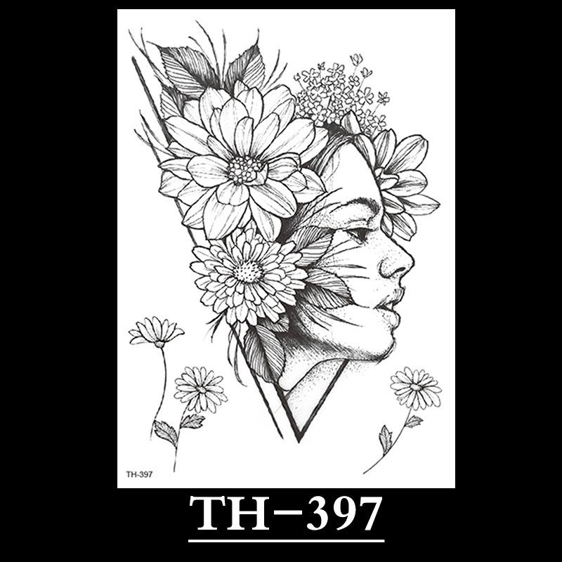 Flower Arm Tattoo Sticker, Half Arm Waterproof Tattoo Sticker, Sketch Line Tattoo Sticker Tattoo