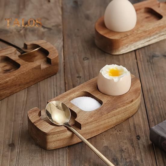 Wood Egg Serving Tray 3-Compartment Wooden Platters with Spoon Dining Egg Tray Holder for Cheese Snacks Desserts Sushi
