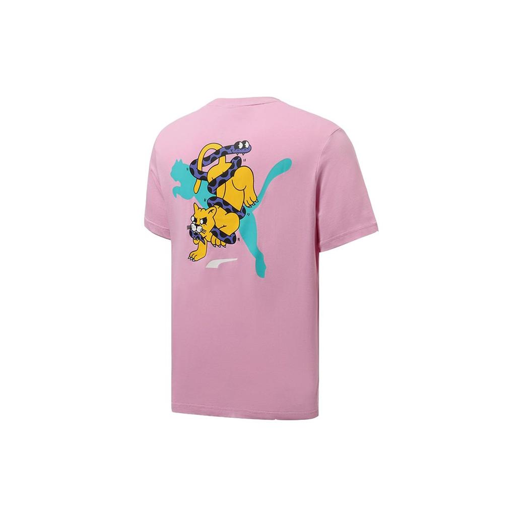 PUMA Cartoon Print Sports Round Neck Short Sleeve T-Shirt Men Tops Pink 530222-81
