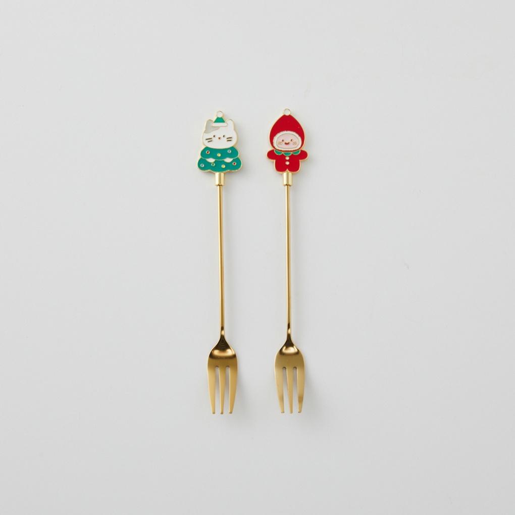 Christmas Milk Cat Scrabbit Tea Fork 2P SET_KT9124002