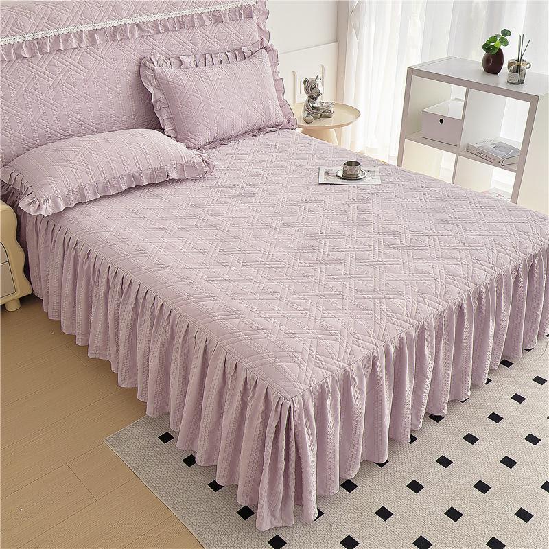 2025 Princess Lace Quilted Bedspread Set: Single Bed, Skirt, & Headboard Cover - Washed Cotton
