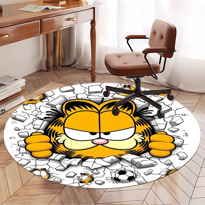 Garfield Pattern Round Rug, Indoor/Outdoor Mat, for Picnic, Gameroom, Bedroom, Office, Living Room, Home Decor Carpet, Birthday Gift