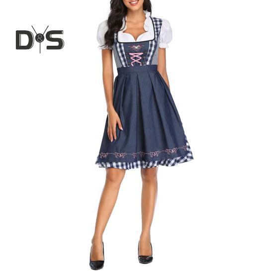 Women's Plaid Oktoberfest Costume German Dirndl Dress Traditional Bavarian Outfits for Halloween Festival Carnival Cosplay